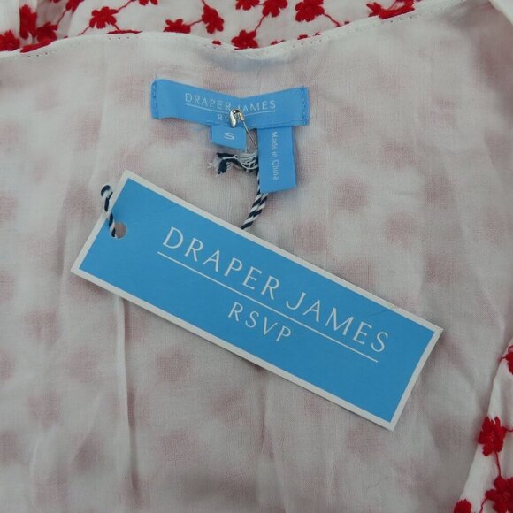 Draper James Womens Small Puff Sleeve Wrap Dress Red Embroidered Flowers NEW - Picture 8 of 14